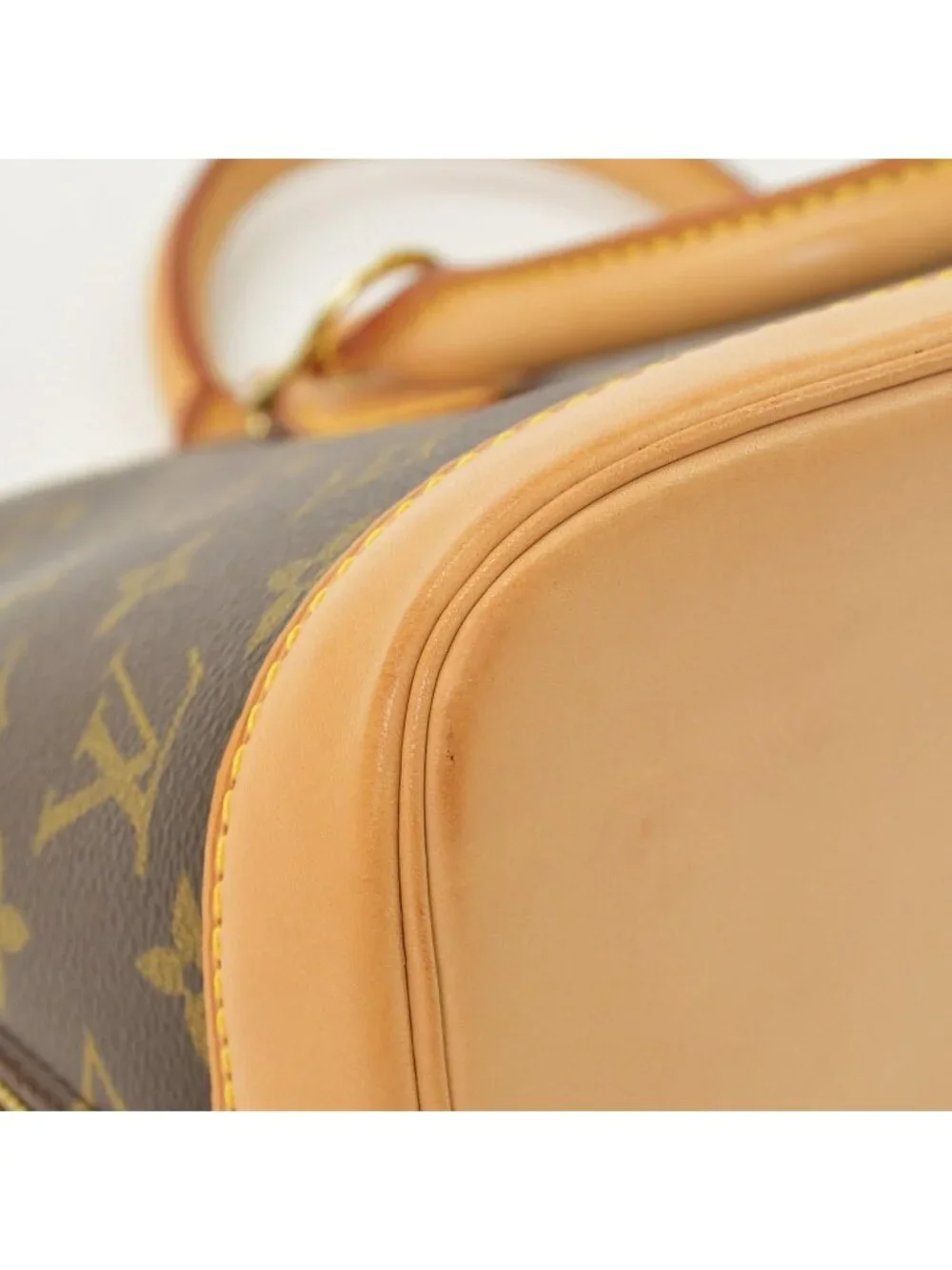 Louis Vuitton Alma PM Handbag Monogram Canvas Vachetta Leather Brown Gold